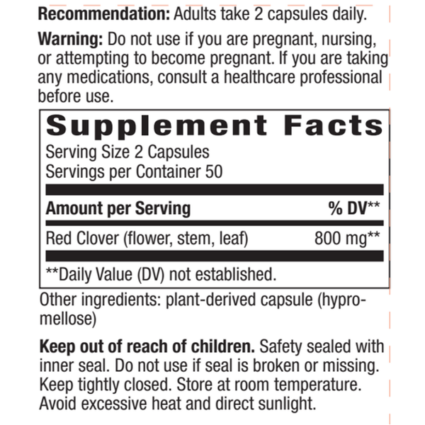 Red Clover Blossoms Supplement Facts Label