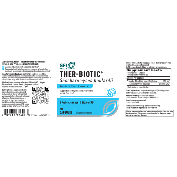 Ther-Biotic Saccharomyces Boulardii 60 Capsules Supplement Facts Label