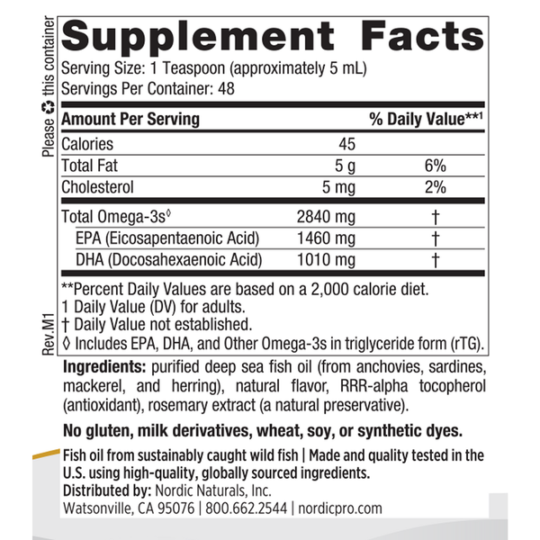 ProOmega 8 Fluid Ounces Lemon Supplement Facts Label