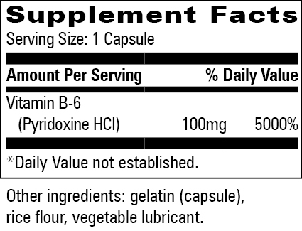 B-6 100 mg Supplement Facts Label