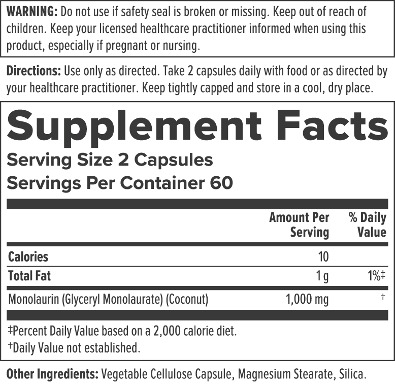 Monolaurin Supplement Facts Label
