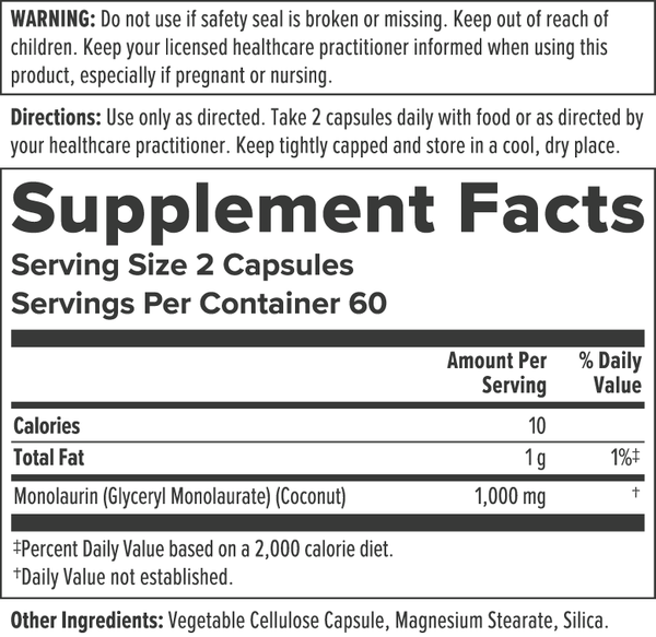 Monolaurin Supplement Facts Label