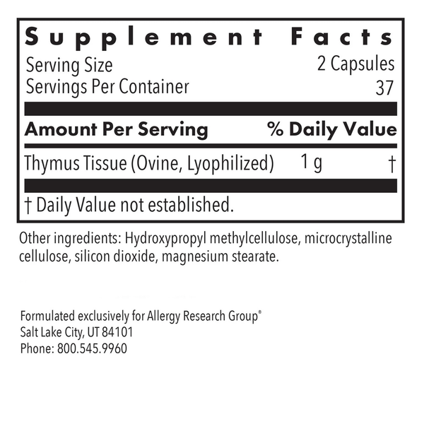 Thymus Supplement Facts Label