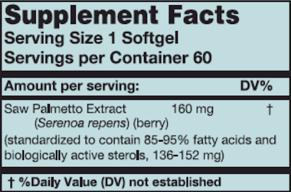 Saw Palmetto Supplement Facts Label
