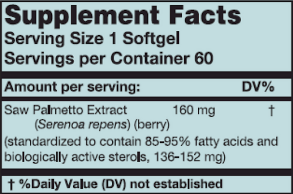 Saw Palmetto Supplement Facts Label