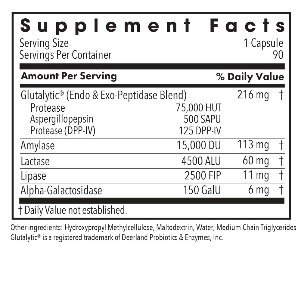 Full Spectrum Digest 90 Count Supplement Facts Label