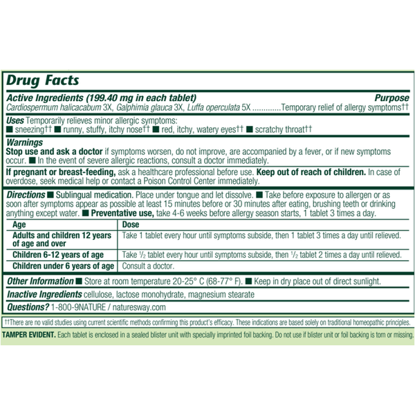Allergiemittel AllerAide Supplement Facts Label