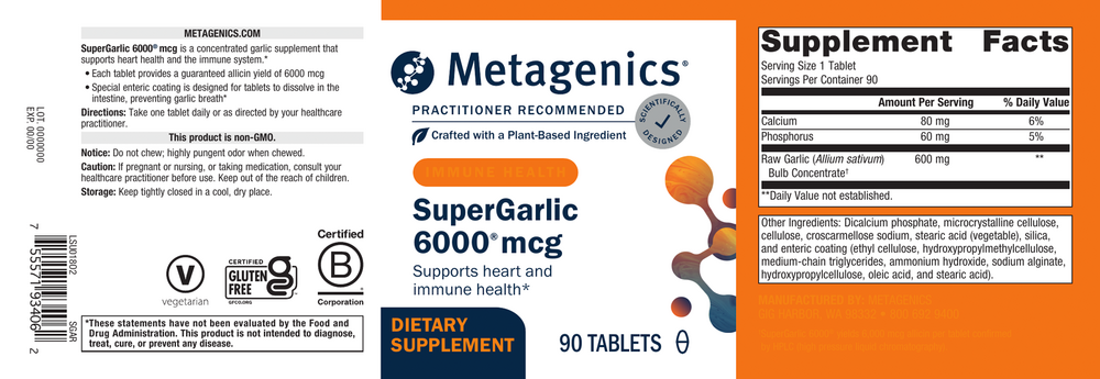 SuperGarlic 6000 Supplement Facts Label