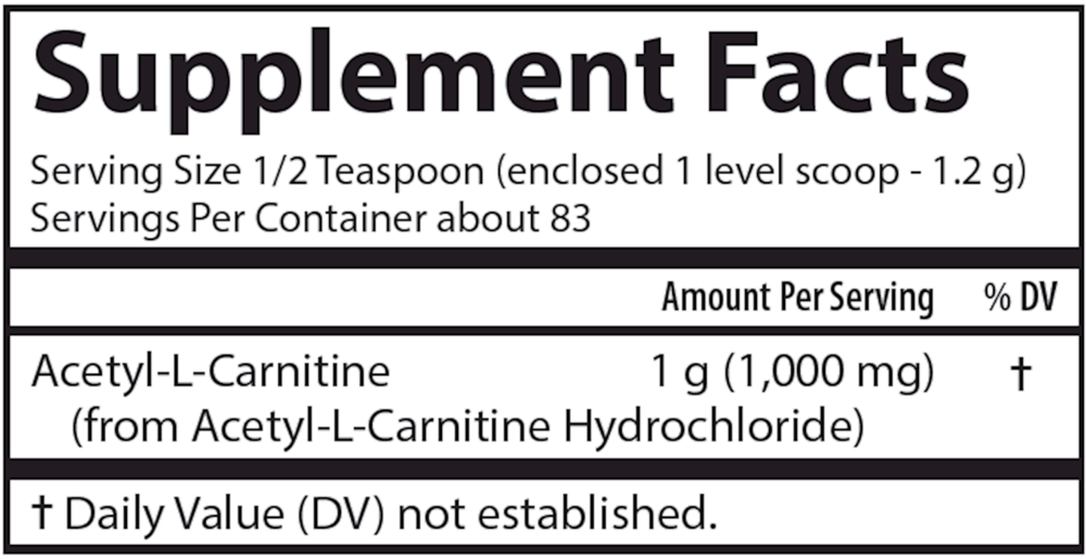 Acetyl L-Carnitine Powder Supplement Facts Label