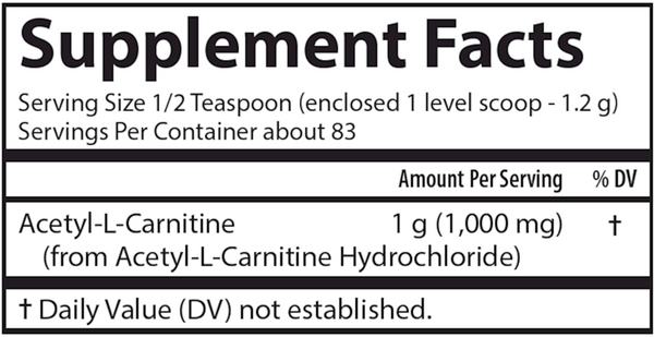 Acetyl L-Carnitine Powder Supplement Facts Label