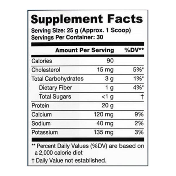 Dream Protein Vanilla 750g Supplement Facts Label