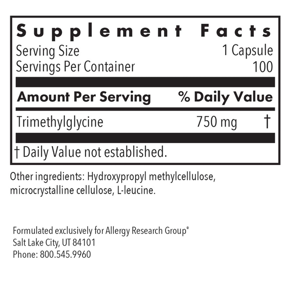TMG Supplement Facts Label