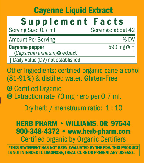 Cayenne/Capsicum Annuum Supplement Facts Label