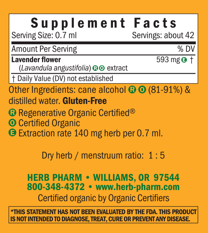 Lavender/Lavandula angustifolia Supplement Facts Label