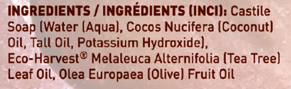Liquid Castile Soap with Tea Tree Supplement Facts Label