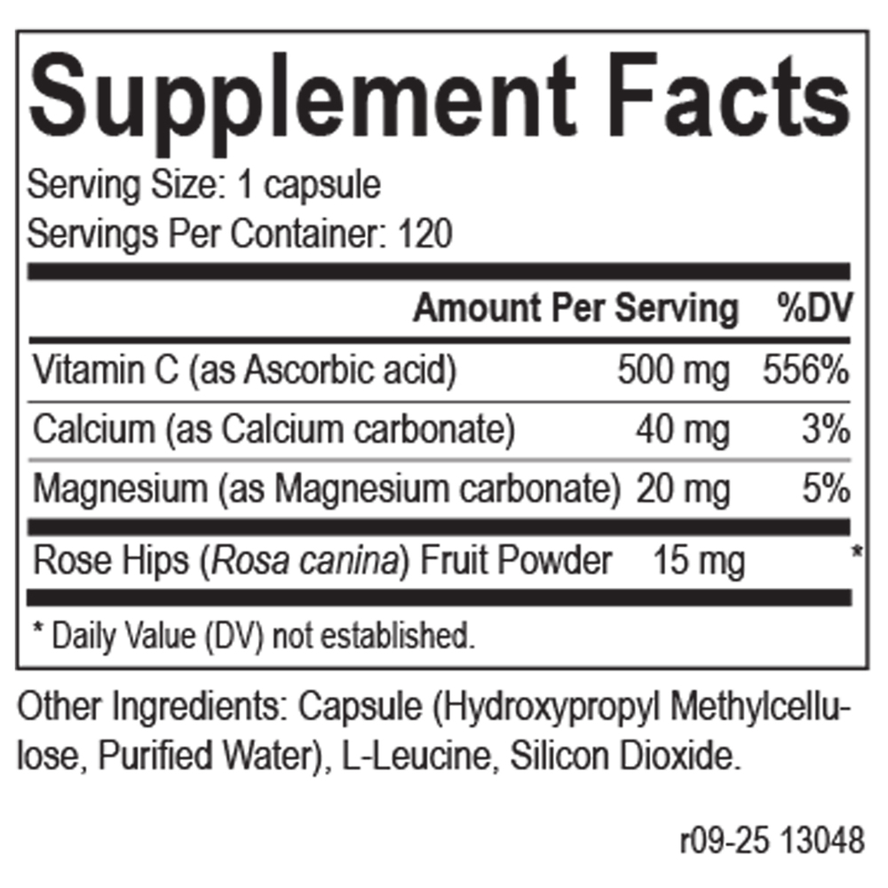 Buffered Vitamin C Supplement Facts Label