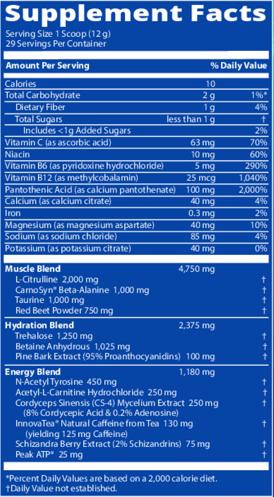Driven Pre-Workout Strawberry Kiwi Supplement Facts Label