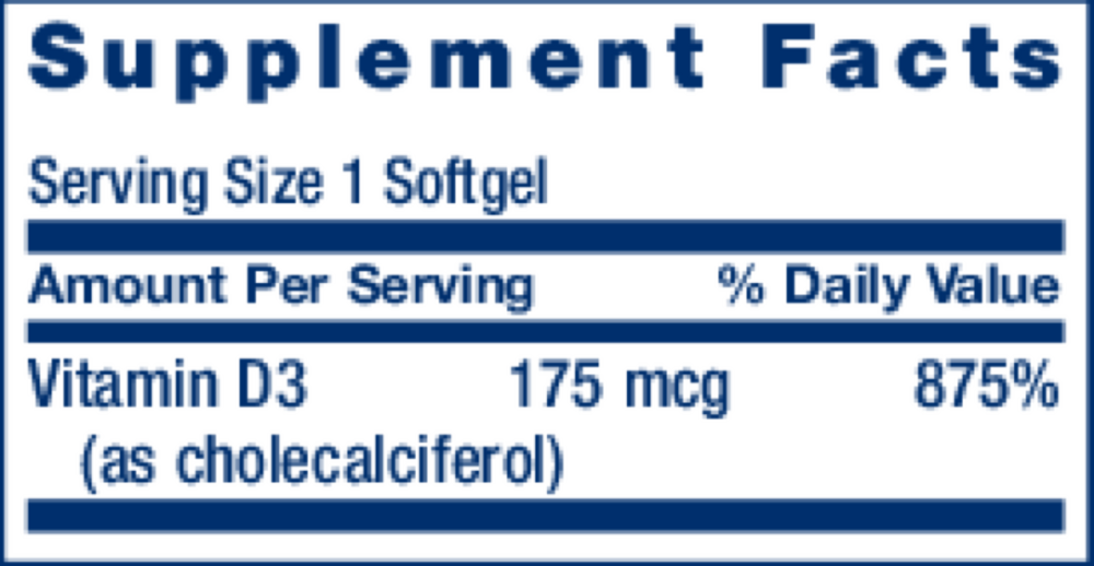 Vitamin D3 Supplement Facts Label