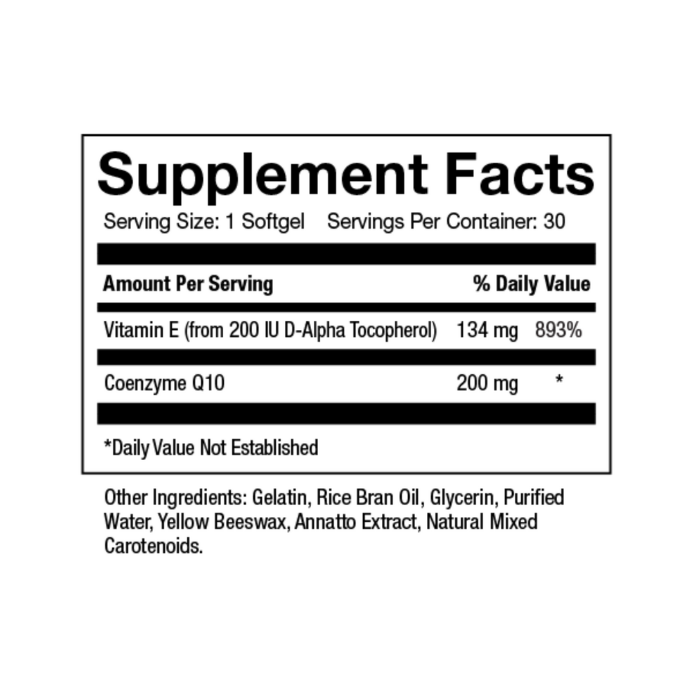 CoQ-10 Supplement Facts Label
