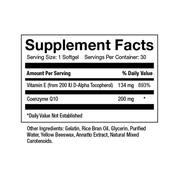 CoQ-10 Supplement Facts Label