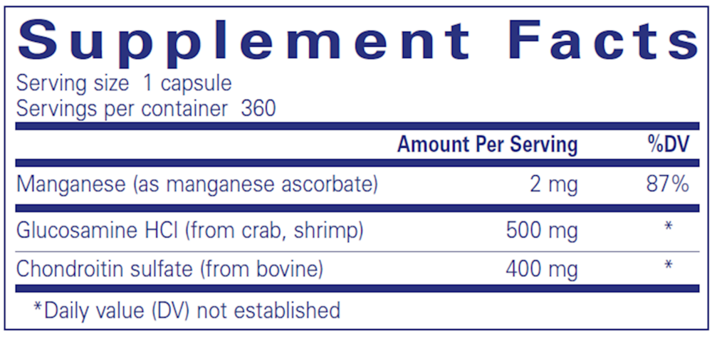 Glucosamine Chondroitin W/ Manganese Supplement Facts Label