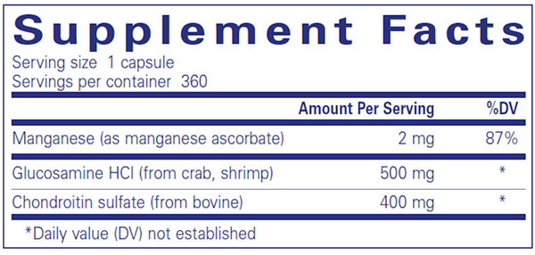 Glucosamine Chondroitin W/ Manganese Supplement Facts Label