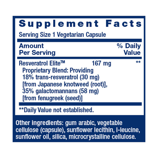 Resveratrol Elite Supplement Facts Label