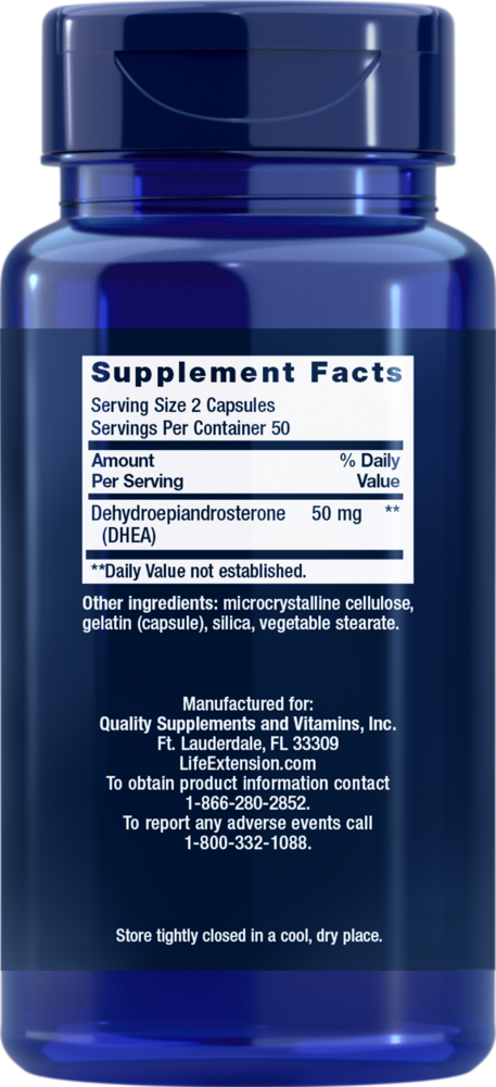 DHEA 25 mg Capsules Supplement Facts Label