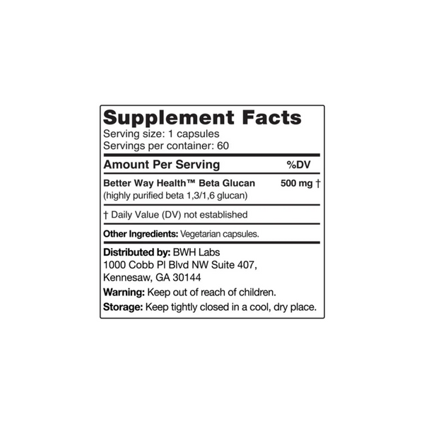 Beta Glucan 500 mg Supplement Facts Label