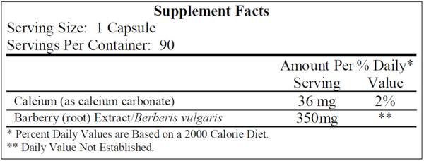 Buffered Berberine Supplement Facts Label