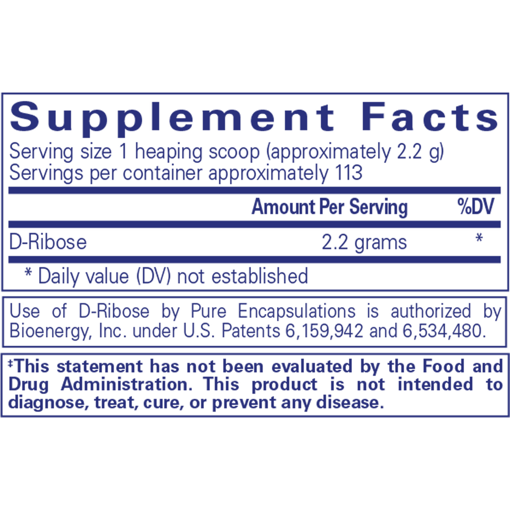 Ribose 250g Supplement Facts Label