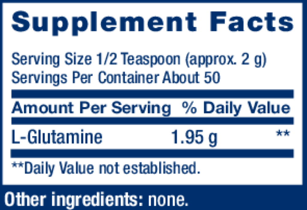 L-Glutamine Supplement Facts Label