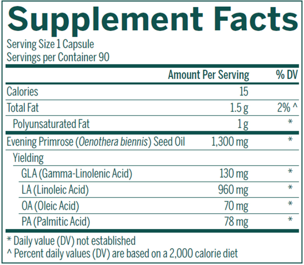 GLA 130 Primrose Oil Supplement Facts Label