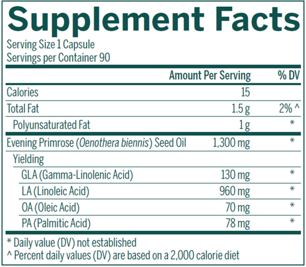 GLA 130 Primrose Oil Supplement Facts Label