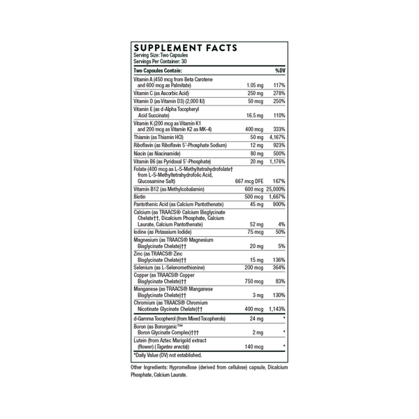 Basic Nutrients 2/Day - NSF Certified for Sport Supplement Facts Label