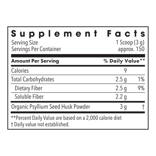 Organic Psyllium Husk Powder Supplement Facts Label