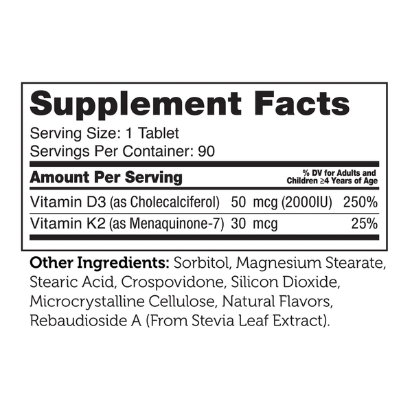 Junior D3 & K2 Supplement Facts Label