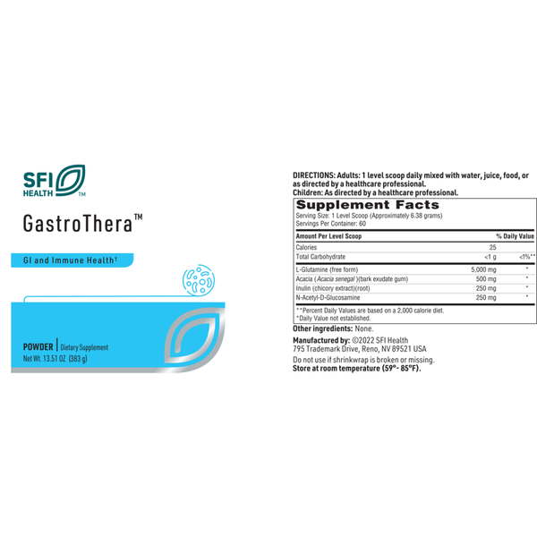 GastroThera Powder Supplement Facts Label