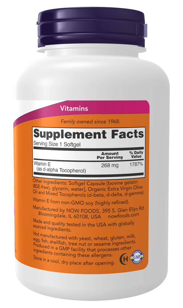 E-400 (Mixed Tocopherols) - 250 Softgels Supplement Facts Label