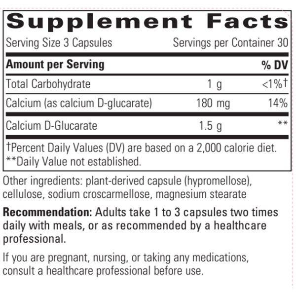 Calcium D-Glucarate Supplement Facts Label