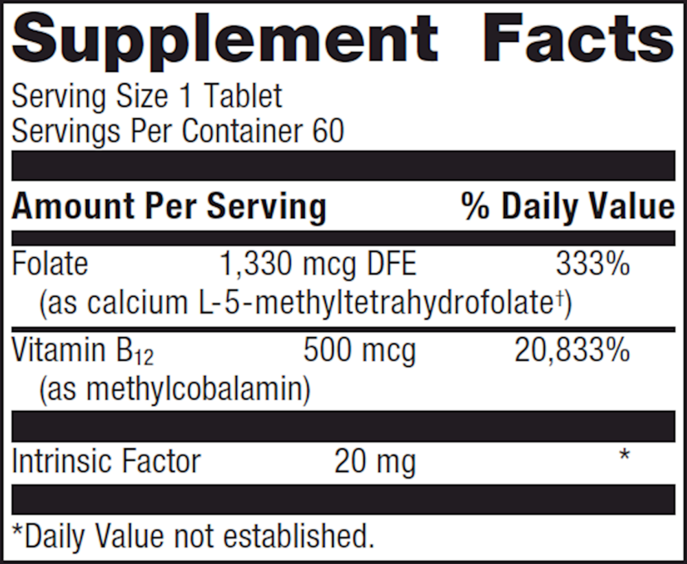 Intrinsi B12/Folate Supplement Facts Label
