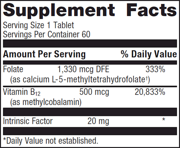 Intrinsi B12/Folate Supplement Facts Label