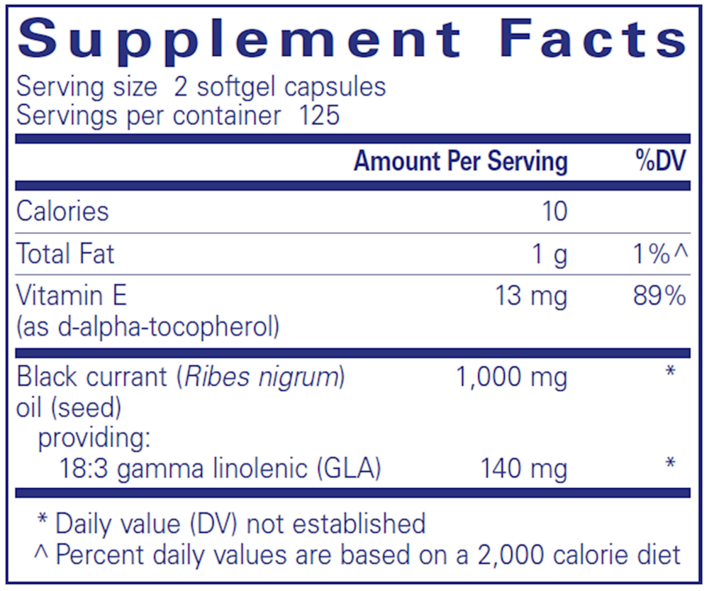 BACKORDER ONLY - Black Currant Seed Oil 100 Count Supplement Facts Label