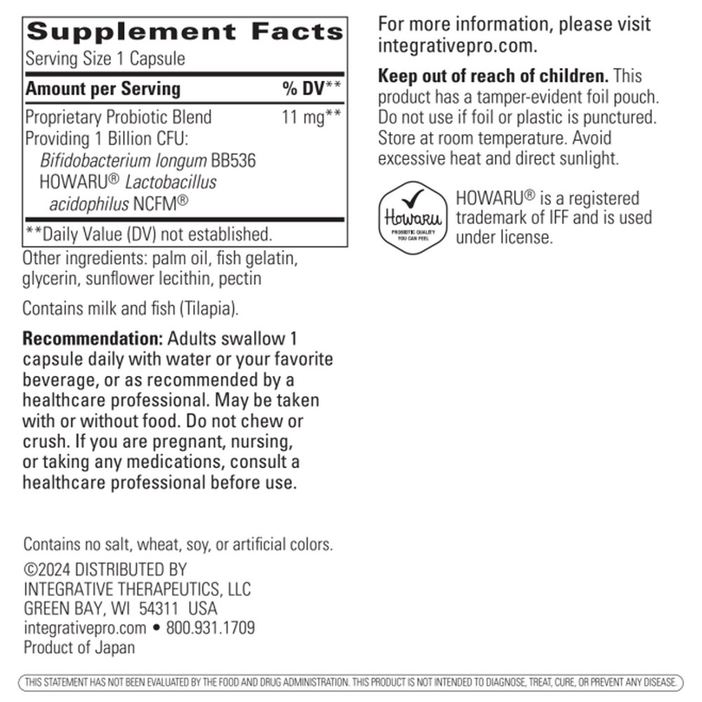 Probiotic Pearls Active Cultures Supplement Facts Label