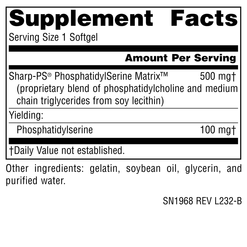 PhosphatidylSerine Matrix 500 mg Supplement Facts Label