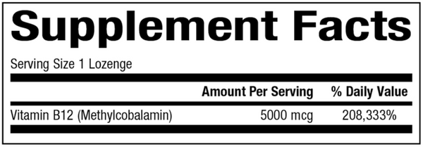B12 Methylcobalamin 5000 mcg Supplement Facts Label