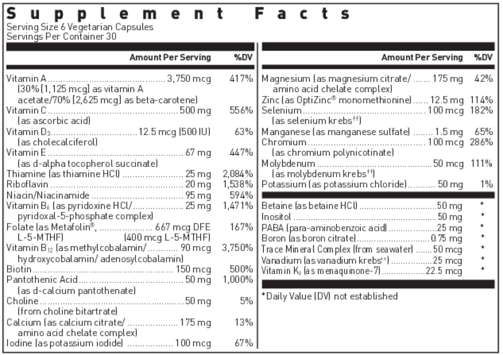 Ultra Preventive® III Supplement Facts Label