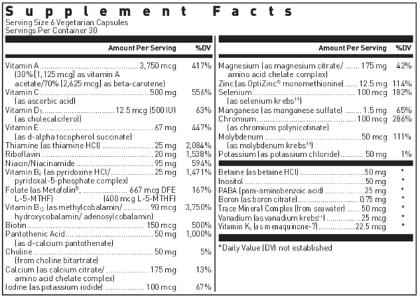 Ultra Preventive® III Supplement Facts Label