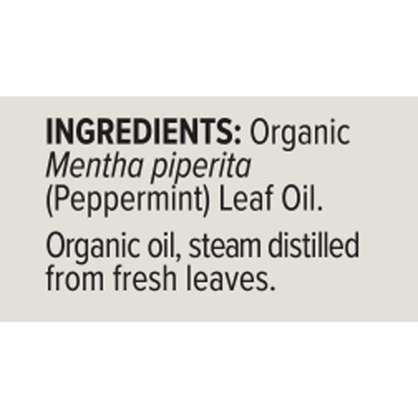 Organic Peppermint Essential Oil Supplement Facts Label