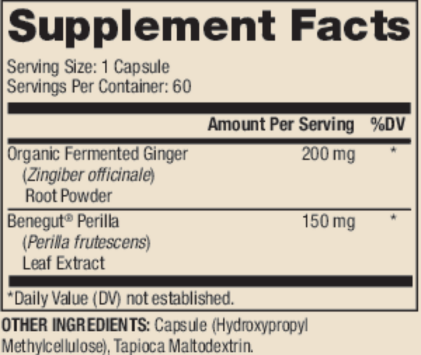 Fermented Ginger Supplement Facts Label
